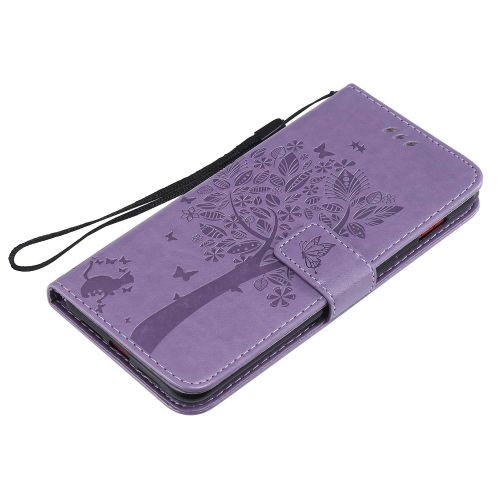  Miagon fuer Samsung Galaxy S9 Geldboerse Wallet Case,PU Leder Baum Katze Schmetterling Flip Cover Klapphuelle Tasche Schutzhuelle mit Magnet Handschlaufe Strap