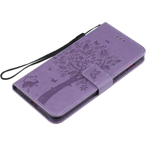  Miagon fuer Huawei P30 Geldboerse Wallet Case,PU Leder Baum Katze Schmetterling Flip Cover Klapphuelle Tasche Schutzhuelle mit Magnet Handschlaufe Strap