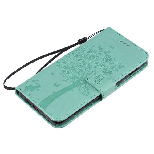  Miagon fuer Samsung Galaxy S9 Geldboerse Wallet Case,PU Leder Baum Katze Schmetterling Flip Cover Klapphuelle Tasche Schutzhuelle mit Magnet Handschlaufe Strap