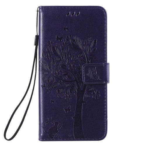  Miagon fuer OnePlus 7 Geldboerse Wallet Case,PU Leder Baum Katze Schmetterling Flip Cover Klapphuelle Tasche Schutzhuelle mit Magnet Handschlaufe Strap