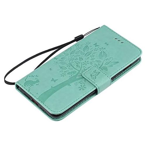  Miagon fuer OnePlus 7 Geldboerse Wallet Case,PU Leder Baum Katze Schmetterling Flip Cover Klapphuelle Tasche Schutzhuelle mit Magnet Handschlaufe Strap