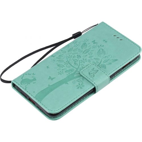  Miagon fuer OnePlus 7 Geldboerse Wallet Case,PU Leder Baum Katze Schmetterling Flip Cover Klapphuelle Tasche Schutzhuelle mit Magnet Handschlaufe Strap
