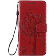 Miagon fuer Samsung Galaxy A20 Geldboerse Wallet Case,PU Leder Baum Katze Schmetterling Flip Cover Klapphuelle Tasche Schutzhuelle mit Magnet Handschlaufe Strap