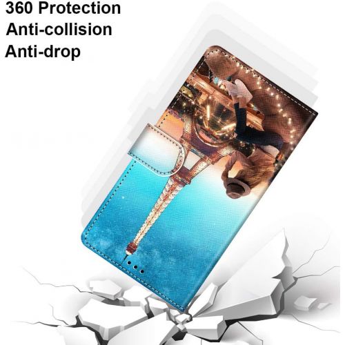  Miagon Flip PU Leder Schutzhuelle fuer Samsung Galaxy A50,Bunt Muster Huelle Brieftasche Case Cover Stander mit Kartenfacher Trageschlaufe,Turm Madchen