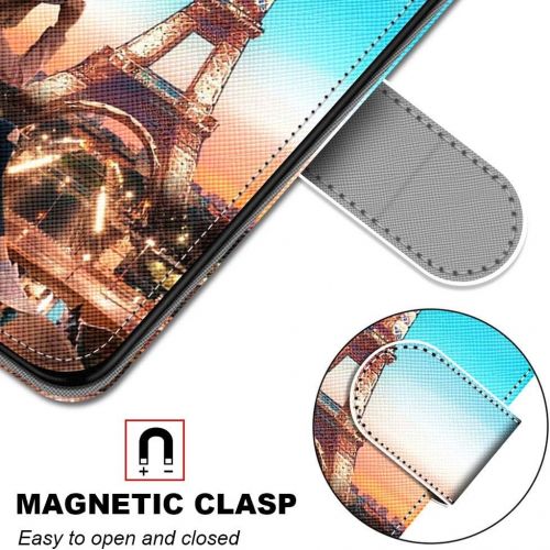  Miagon Flip PU Leder Schutzhuelle fuer Samsung Galaxy A50,Bunt Muster Huelle Brieftasche Case Cover Stander mit Kartenfacher Trageschlaufe,Turm Madchen