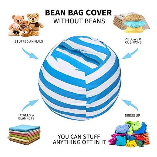  [아마존베스트]Miaowater Stuffed Animal Storage Bean Bag Chair Cover, Cotton Canvas Beanbag with Zipper for Organizing Kids and Adults Room Blue 24