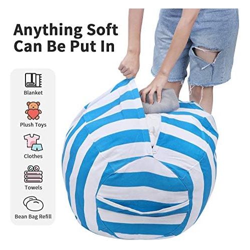  [아마존베스트]Miaowater Stuffed Animal Storage Bean Bag Chair Cover, Cotton Canvas Beanbag with Zipper for Organizing Kids and Adults Room Blue 24