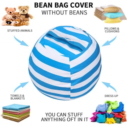  [아마존베스트]Miaowater Stuffed Animal Storage Bean Bag Chair Cover, Cotton Canvas Beanbag with Zipper for Organizing Kids and Adults Room Blue 24