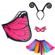 Miayon Butterfly Wings Costume for Girls, 4pcs Fairy Princess Dress Up Costume Accessories for Cosplay Party Theme Party (Rainbow)