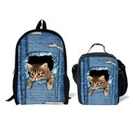 Micandle ThiKin 17 Cute Cat Demin Print School Backpacks for Kids Boy Girls Lightweight Backpack Bookbags Set