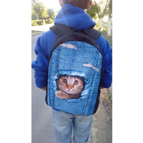 Micandle ThiKin 17 Cute Cat Demin Print School Backpacks for Kids Boy Girls Lightweight Backpack Bookbags Set