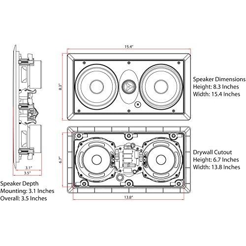  [아마존베스트]Micca M-CS Center Channel In-Wall Speaker with Dual 5.25 Inch Woofers and Pivoting 1 Silk Dome Tweeter (Each, White)