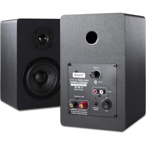  Micca PB42X Powered Bookshelf Speakers With 4-Inch Carbon Fiber Woofer and Silk Dome Tweeter (Pair)