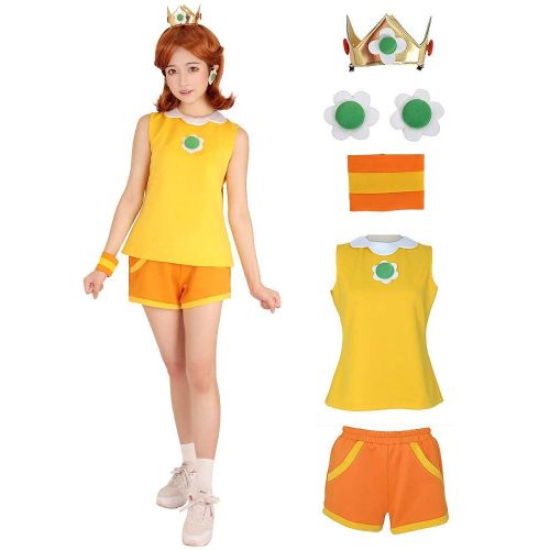  Miccostumes Womens Princess Daisy Tennis Outfit Cosplay Costume with Crown