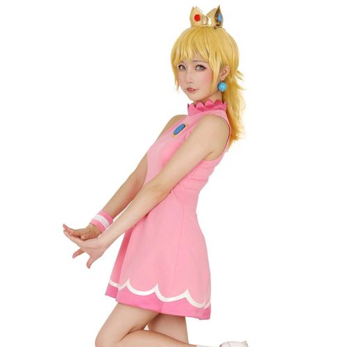  Miccostumes Womens Princess Peach Tennis Dress Cosplay Costume with Crown