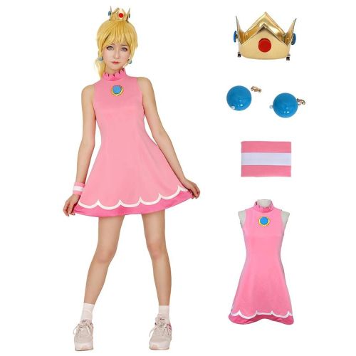  Miccostumes Womens Princess Peach Tennis Dress Cosplay Costume with Crown