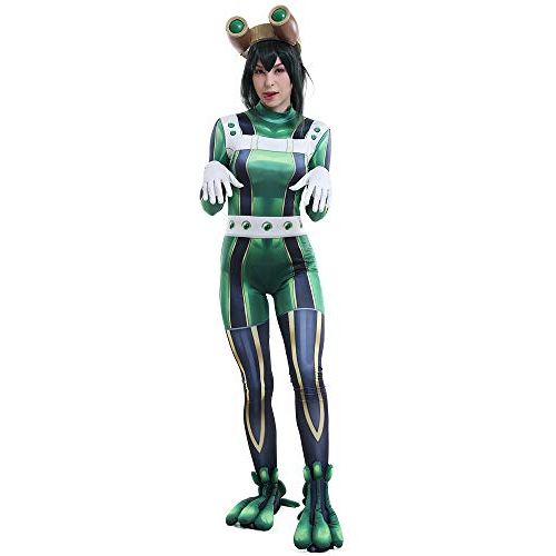  할로윈 용품Miccostumes Womens Froppy Tsuyu Asui Cosplay Costume Battle Suit 3D Printed Bodysuit