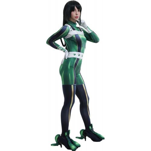  할로윈 용품Miccostumes Womens Froppy Tsuyu Asui Cosplay Costume Battle Suit 3D Printed Bodysuit