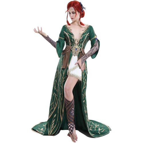  할로윈 용품miccostumes Womens Triss Merigold Alternative Look DLC Outfit Cosplay Costume Dress Robe