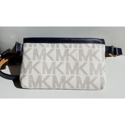 마이클 코어스 Michael Kors MK Leather Fanny Pack, Vanilla/Navy,Size Medium