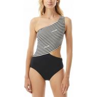 Michael Kors Logo Stripe One Shoulder Cutout with Zipper Side Bottoms, Removable Soft Cups