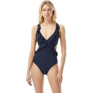 Michael Michael Kors Iconic Solids Ruffled Cutout One-Piece w/Cross-Back and Removable Soft Cups New Navy 6