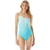 Michael Kors Ombre Logo One Shoulder One-Piece Turquoise 4