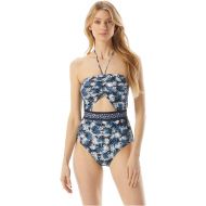 Michael Kors Palm Mix Bandeau Cutout One-Piece New Navy 8