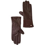 MICHAEL Michael Kors Womens Woven Cuff Leather Gloves Brown