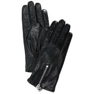 MICHAEL Michael Kors Lock Zipper Leather Gloves, BlackSilver