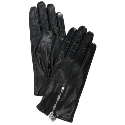 마이클 코어스 MICHAEL Michael Kors Lock Zipper Leather Gloves, BlackSilver