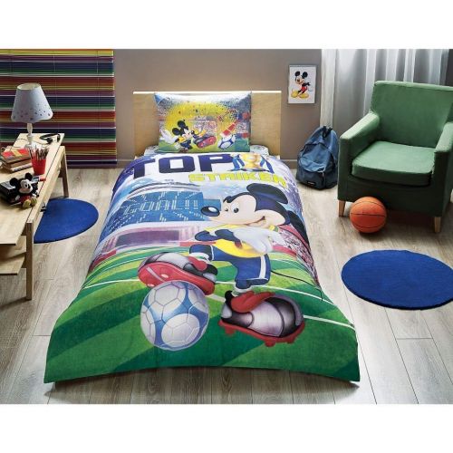  Mickey Mouse Goal Bedding 3 PCS Duvet Cover Set New Licensed 100% Cotton / Disney Mickey Mouse Goal Twin Size Quilt Duvet Cover Set