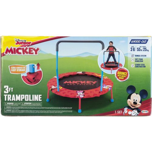  Mickey Mouse WEEE DO Mickey and Friends Mini Trampoline with Removeable Handlebar, 3ft. 55 lbs Max