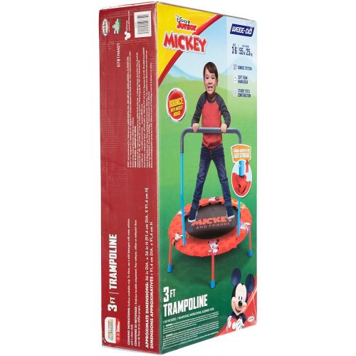  Mickey Mouse WEEE DO Mickey and Friends Mini Trampoline with Removeable Handlebar, 3ft. 55 lbs Max