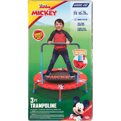  Mickey Mouse WEEE DO Mickey and Friends Mini Trampoline with Removeable Handlebar, 3ft. 55 lbs Max