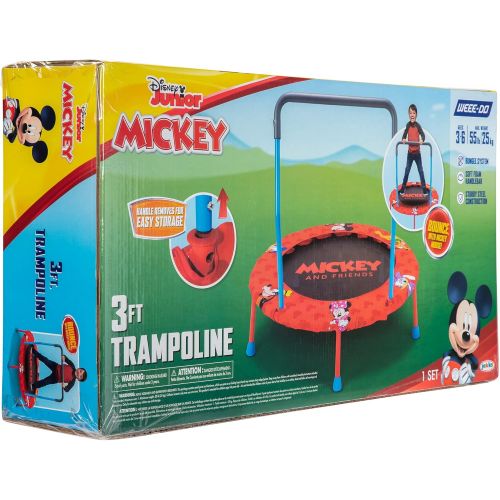  Mickey Mouse WEEE DO Mickey and Friends Mini Trampoline with Removeable Handlebar, 3ft. 55 lbs Max