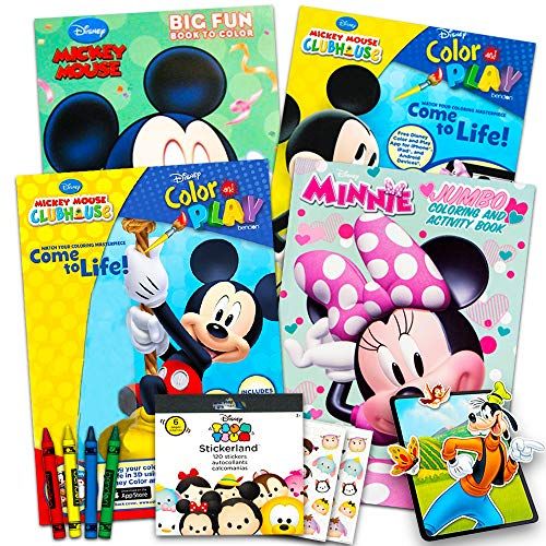  Disney Mickey Mouse Coloring Book Super Set with Stickers (4 Mickey Mouse Activity Books for Kids Toddlers)