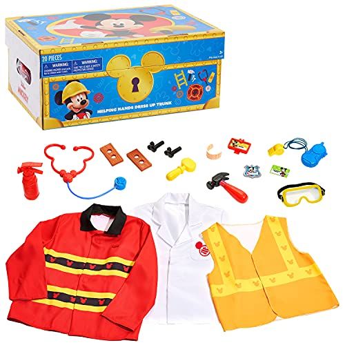  Disney Junior Mickey Mouse Helping Hands Dress Up Trunk, 19 Piece Pretend Play Set with Storage, Size 4-6X, Amazon Exclusive, by Just Play