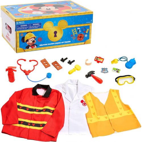  Disney Junior Mickey Mouse Helping Hands Dress Up Trunk, 19 Piece Pretend Play Set with Storage, Size 4-6X, Amazon Exclusive, by Just Play