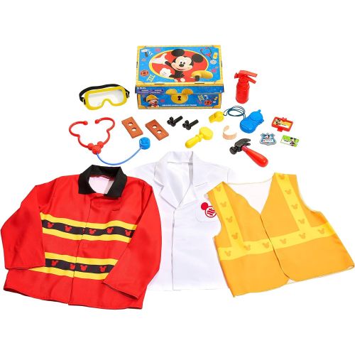  Disney Junior Mickey Mouse Helping Hands Dress Up Trunk, 19 Piece Pretend Play Set with Storage, Size 4-6X, Amazon Exclusive, by Just Play