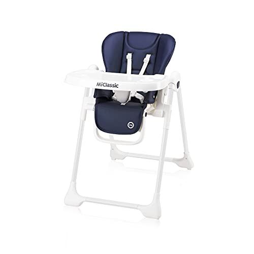  MiClassic Portable Folding High Chair with Removeable Tray, Adjustable Backrest Footrest & Height, Harness, Detachable Seat Cover(Navy Blue)