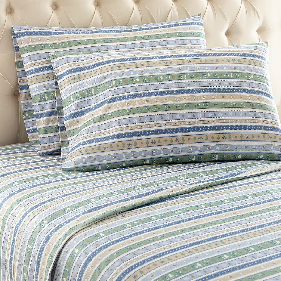 Micro Flannel Calico Stripe Sheet Set in Green