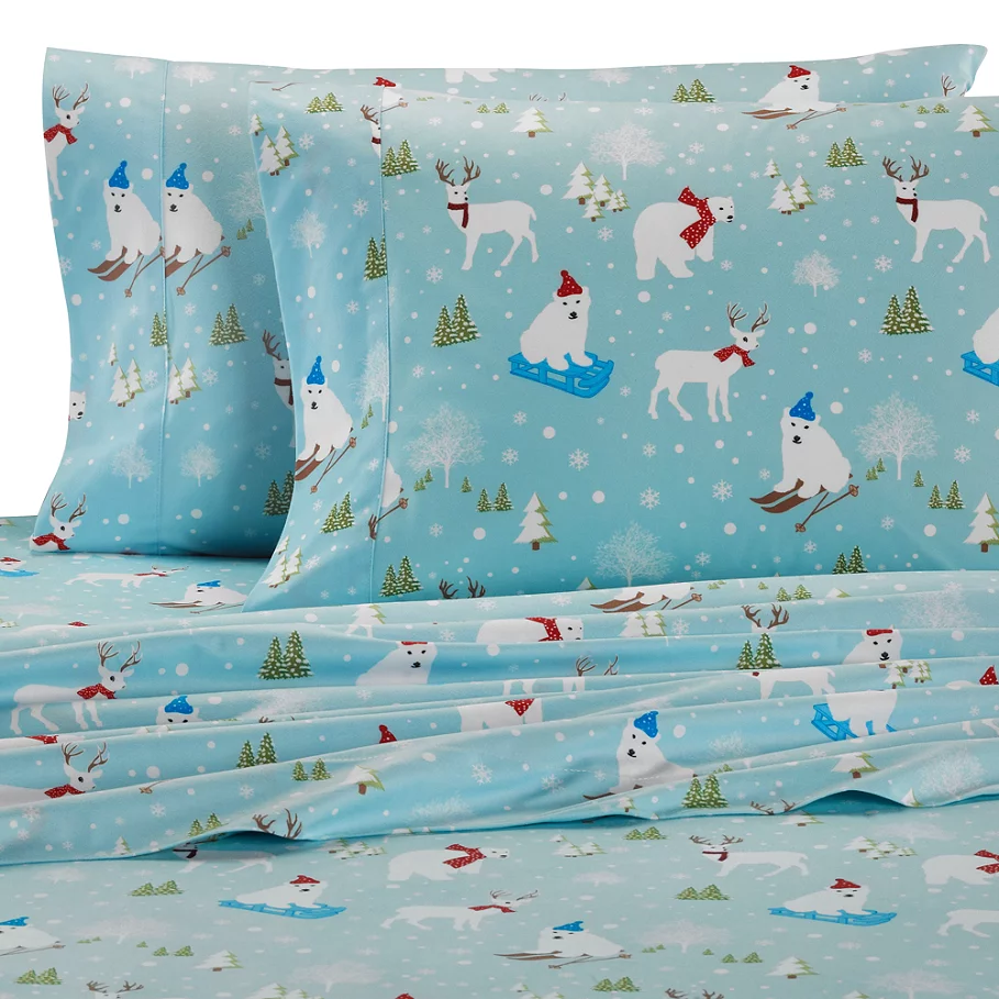 Micro Flannel Printed Fun in the Snow Sheet Set