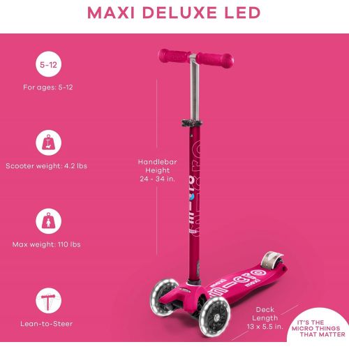  Micro Kickboard - Maxi Deluxe LED 3-Wheeled, Lean-to-Steer, Swiss-Designed Micro Scooter for Kids with LED Light-up Wheels, Ages 5-12