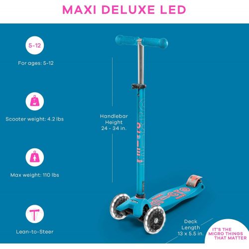  [아마존베스트]Micro Kickboard - Maxi Deluxe LED 3-Wheeled, Lean-to-Steer, Swiss-Designed Micro Scooter for Kids with LED Light-up Wheels, Ages 5-12