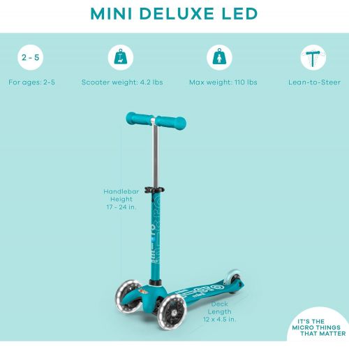  Micro Kickboard - Mini Deluxe LED 3-Wheeled, Lean-to-Steer, Swiss-Designed Micro Scooter for Preschool Kids with LED Light-up Wheels, Ages 2-5