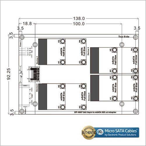  Micro SATA Cables Mini SAS SFF-8087 to mSATA x 4 with 3.5 Inch Frame