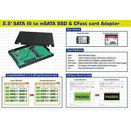  Micro SATA Cables SATA to mSATA & CFAST Card III Adapter with 2.5 Inch Aluminum Housing