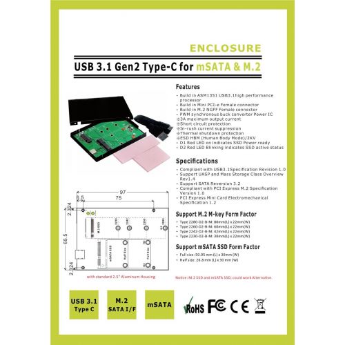  Micro SATA Cables USB 3.1 C Type to M.2 and mSATA 2.5 Inch SSD Enclosure - Alternative