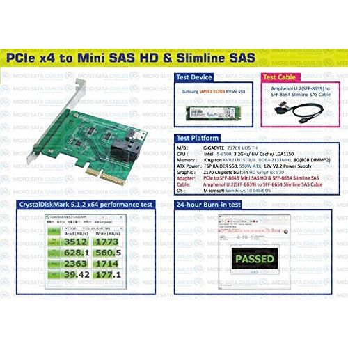  Micro SATA Cables PCIe Gen 3 X4 Lanes to Slimline SAS and Mini SAS HD